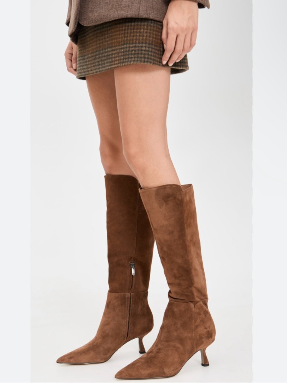 Sam Edelman Taylin Pointed Toe Kitten Heel Knee High Boot Brown Suede - NWT